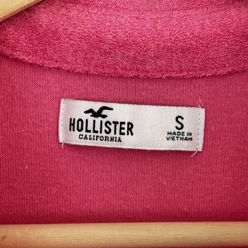 Hollister Resort Terry Cropped Button Down Shirt Top Size Small Pink Pocket - Picture 6 of 9